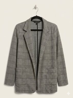 Banana Republic Gray/White Plaid Open-Front Blazer